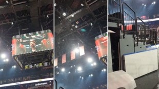 Wasser tropfte von den Dächern der neuen Basketball-Arena.