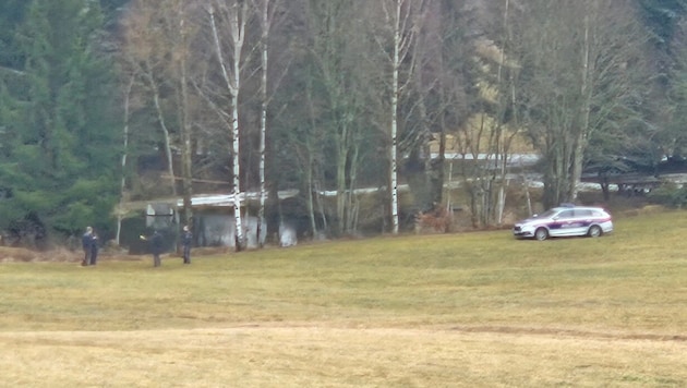 Bei einem Teich wollte sich der Flüchtige hinter einem Holzstoß verstecken. (Bild: Biberhof)