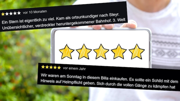 Are online reviews a reliable guide? (Bild: Krone KREATIV/Screenshots Google, stock.adobe.com)