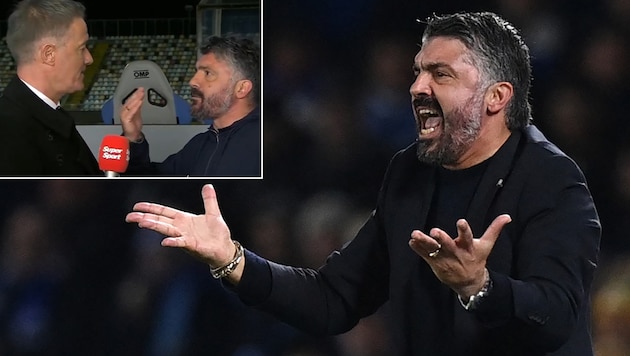 Gennaro Gattuso legte sich mit Ex-Fußballer Joško Jeličić live im TV an. (Bild: Krone KREATIV/APA/AFP/Glyn KIRK, x.com/FRANCESCalciO_)