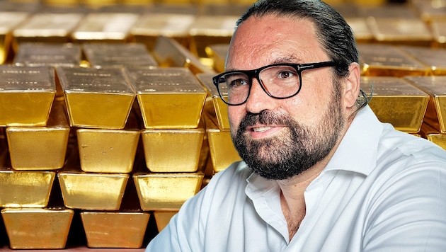 The case of the arrested investor Florian Fritsch is said to involve gold bars from a Viennese depot. (Bild: Krone KREATIV/AP, Mag. Sebastian Reich / VGN Medien Holding / picturedesk.com)