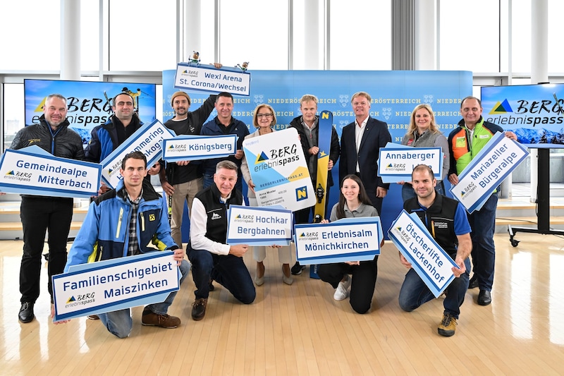 Satisfied with the winter results - the representatives of the Lower Austrian ski resorts and Governor Johanna Mikl-Leitner. (Bild: NLK Filzwieser)