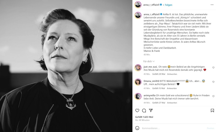 Die Nachricht über AnNa Rs. Tod wurde auf Instagram veröffentlicht.