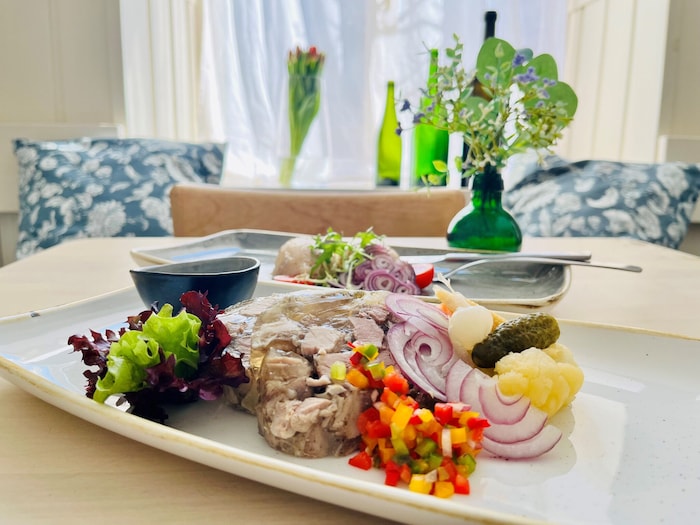 Ein Rindfleisch-Sülzchen mit Gemüsegarnitur für den kleinen Hunger