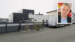 Vor dieser Villa kam es zu wüsten Szenen – das Auto fuhr auf den Anwalt Arbacher-Stöger (kl. Bild) zu. (Bild: Krone KREATIV/Jannes Erwin, Bartel Gerhard, Krone KREATIV)