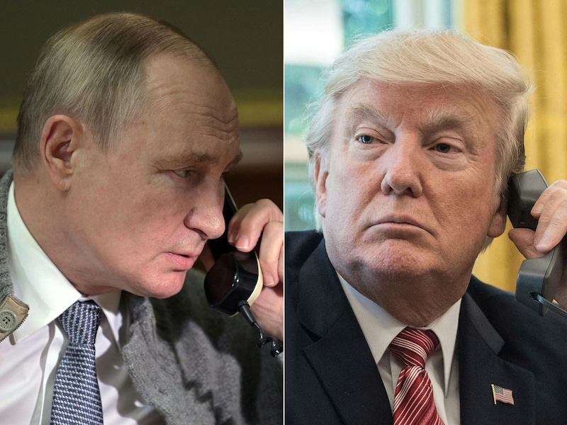 Die Präsidenten Wladimir Putin und Donald Trump telefonierten über eineinhalb Stunden miteinander. Der Kremlchef rückte dabei nicht von seinen Maximalforderungen ab. (Bild: ALEXEY NIKOLSKY, NICHOLAS KAMM)