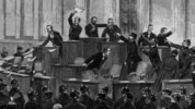 Alltag im österreichischen Abgeordnetenhaus um 1900: Die Polizei ist schon vor Ort.