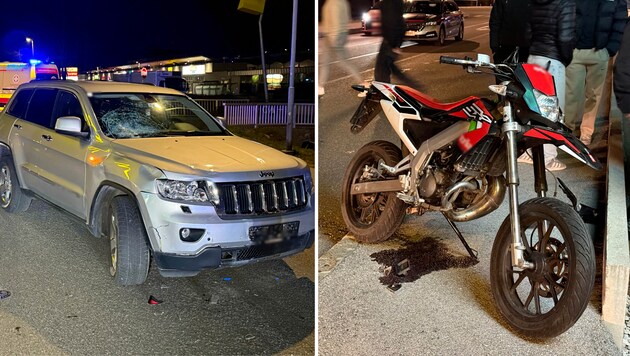Auto und Moped wurden massiv beschädigt. (Bild: ZOOM Tirol)