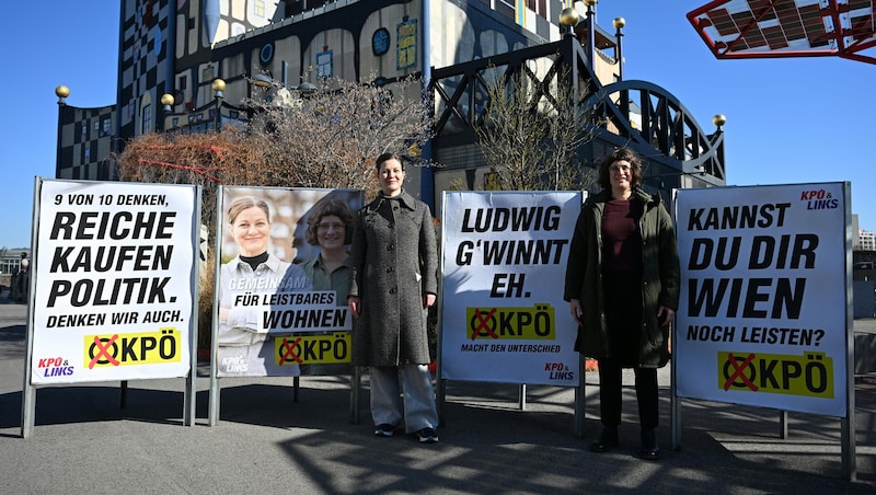 Die Plakate von KPÖ und LINKS (Bild: APA/HELMUT FOHRINGER)