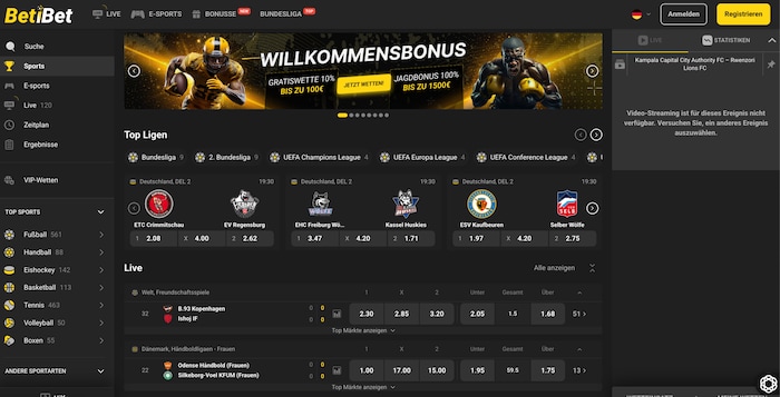 Startseite von Betibet Gold: Das Layout ist simpel und modern