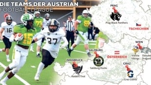 Die Austrian Football League startet mit sechs Teams in die neue Saison. (Bild: Krone KREATIV/Salzburg Ducks)