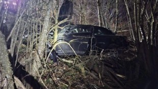Das Auto stürzte erst 25 Meter über einen Abhang und landete in einer Baumgruppe. 