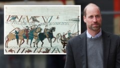 Zwei Williams und dazwischen ein Jahrtausend: William der Eroberer (auf dem schwarzen Pferd) im Jahr 1066 und Prinz William im 21. Jahrhundert.  (Bild: Krone KREATIV/APA Picturedesk)