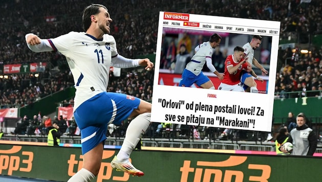 Dank des Ausgleichstreffers von Lazar Samardžić gegen Österreich haben die Serben für das Rückspiel im Nations-League-Playoff nun gute Hoffnungen . (Bild: AFP/Joe Klamar/AFP; Screenshots https://informer.rs)