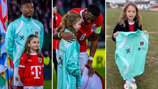 Ein echter Gentleman: David Alaba schenkte der kleinen Luisa seine Jacke. (Bild: Krone KREATIV/GEPA pictures, Krone)