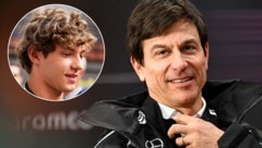 Mercedes-Teamchef Toto Wolff scherzte über Kimi Antonelli. (Bild: Krone KREATIV/GEPA pictures, ASSOCIATED PRESS/Asanka Brendon Ratnayake)