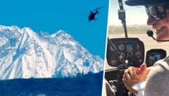 Ex-Weltklasse-Judoka Sabrina Filzmoser sitzt auf Hawaii im Hubschrauber-Cockpit. Der Himalaya lässt die Everest-Bezwingerin aber nicht los. (Bild: Krone KREATIV/PRAKASH MATHEMA/AFP/picturedesk.com, Filzmoser/Instagram)