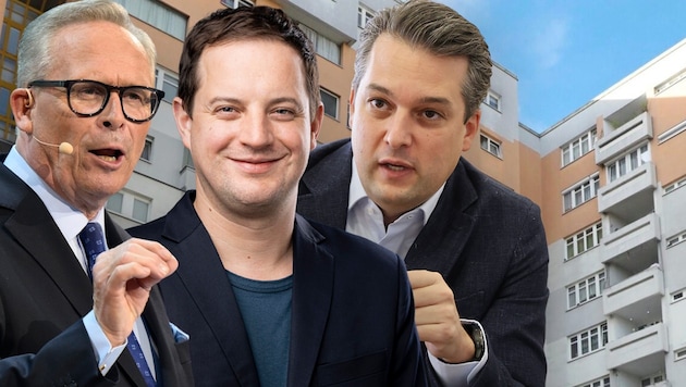 Karl Mahrer (ÖVP), Georg Prack (Grüne) und Dominik Nepp (FPÖ) im Wahlkampf-Modus.  (Bild: Krone KREATIV/Imre Antal, Grüne Wien, Zwefo, Martin Jöchl)