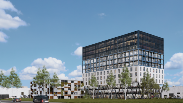 45 Meter soll der neue Büroturm beim Autobahnknoten Lieboch in die Höhe ragen.