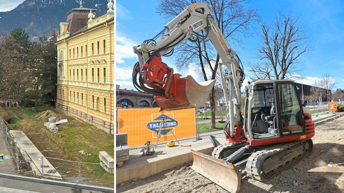 Der Bahnsteig war im April 2022 schon betoniert, das Fundament für den Speisewagen ausgehoben. 