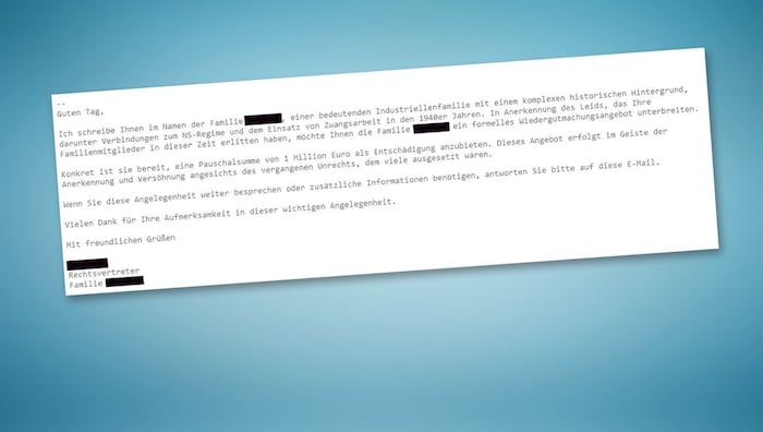 Mit dieser Mitteilung werden Entschädigungszahlungen vorgegaukelt.