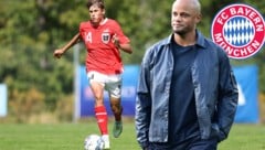 Bayern-Trainer Vincent Kompany hat sich Magnus Dalpiaz genauer angeschaut. (Bild: Krone KREATIV/GEPA, FC Bayern München)