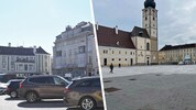 Früher parkten Autos auf dem Domplatz (li.), heute ist er zumeist leer (re.).