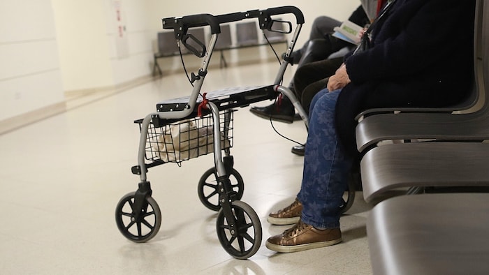 Auch ins Landesgericht kommt die gebrechliche Dame mit ihrem Rollator.