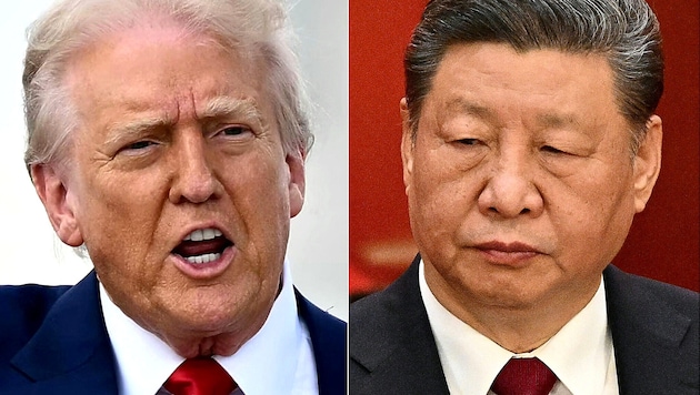 US-Präsident Donald Trump hatte Sonderzölle von bis zu 145 Prozent auf chinesische Waren verhängt. Sein chinesischer Amtskollege Xi Jinping reagierte mit einer Erhöhung seiner Zölle auf US-Importe auf 125 Prozent. (Bild: AFP/MANDEL NGAN, PEDRO PARDO)