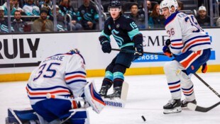 Ex-Graz-Goalie Olivier Rodrigue feierte sein Start-Debüt für die Edmonton Oilers in der NHL. (Bild: AP/Maddy Grassy)