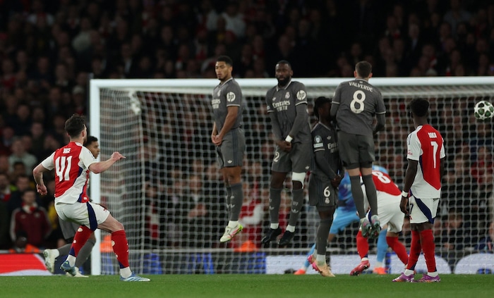 Arsenals Declan Rice erzielte im Viertelfinale gegen Real Madrid als erster Spieler in der Königsklasse zwei direkte Freistoßtore in einem K.o.-Phasenspiel.