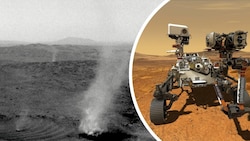 Der sechsrädrige Rover verwendete eine Navigationskamera, um die Bilder aus einer Entfernung von ...