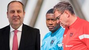 Kapitän David Alaba und Teamchef Ralf Rangnick bekommen mit Josef Pröll (li.) einen neuen ...