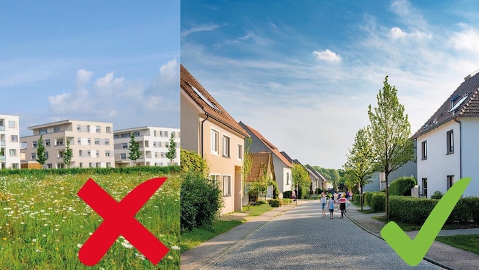 Blockbauten am Ortsrand sind „out“, Häuser für Familien im typisch ländlichen Stil mit viel Grün ...