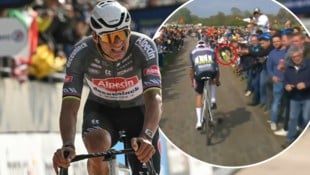 (Bild: Krone KREATIV/APA/AFP/Jeff PACHOUD, x.com/NBCSCycling/status)