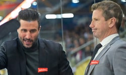 Das bisherige KAC-Trainerduo David Fischer (li.) und Kirk Furey.