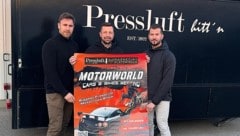 David Hofer, Matthias Pretz und Claudio Datlinger freuen sich auf die „Motorworld“ am 1. Mai ab 10 Uhr in der Csellomühle in Oslip. (Bild: pressluft)
