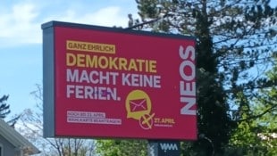 Neos Wien wirbt auch in Trausdorf um Stimmen für den 27. April. (Bild: Christoph Miehl)