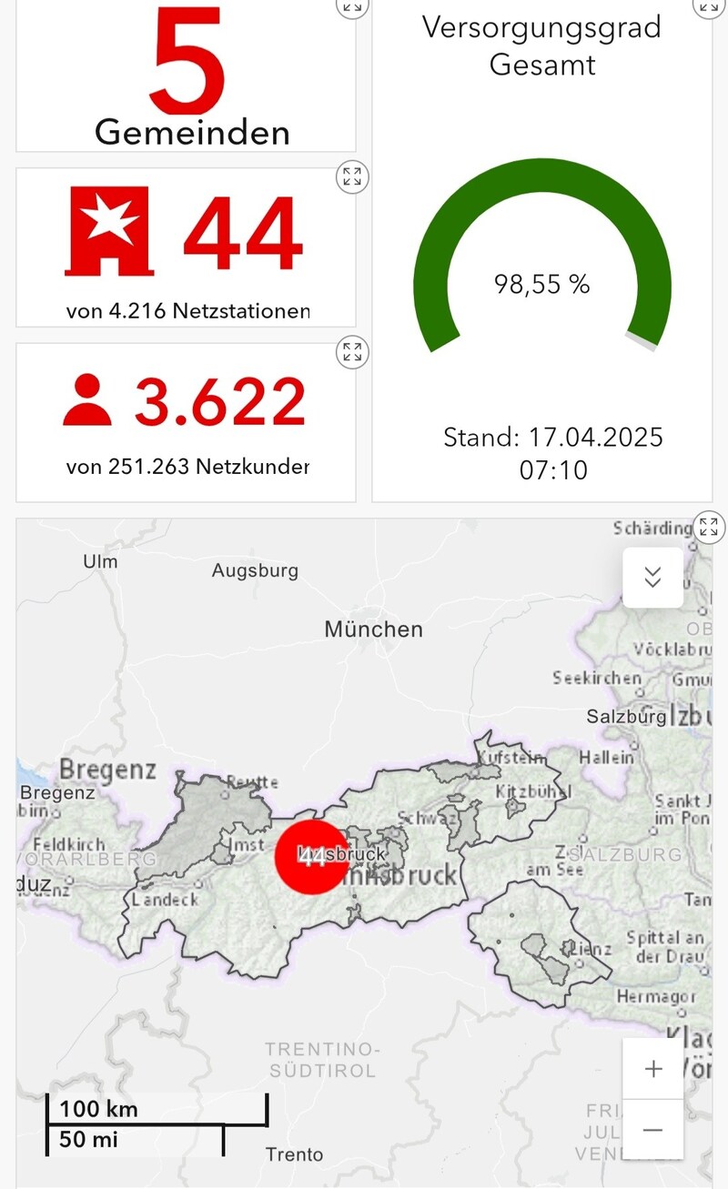 Das Dashboard der TINETZ um 7.10 Uhr. (Bild: TINETZ (Screenshot))