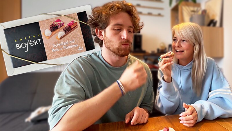 „Krone“-Redakteurin Irina Stöckl hat den ultimativen Taste-Test mit ihrem Freund per Video festgehalten. (Bild: Krone KREATIV/Irina Stöckl)