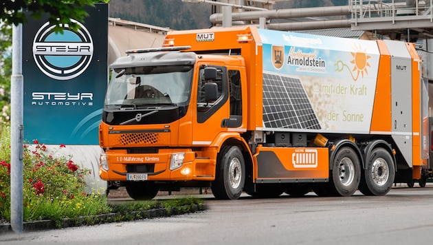 Volvo- und M-U-T-Know-how stecken im elektrifizierten Abfallsammelfahrzeug, das in Arnoldstein und Umgebung im Einsatz ist.