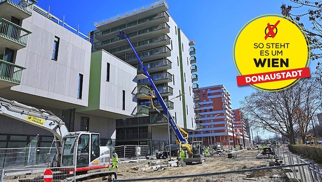 Baustelle Berresgasse (li.)- wo früher Felder und Wiesen waren, wird heute betoniert. 