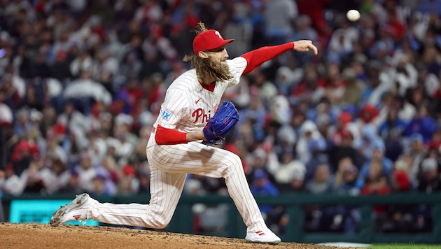 Matt Strahm ist in der MLB als Relief Pitcher für die Philadelphia Phillies am Werk. (Bild: AFP/HUNTER MARTIN)