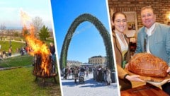 Osterfeuer am Himmel, ein letztes Mal auf den Ostermarkt in Schönbrunn oder zum heurigen Wolff auf kulinarische Schmankerl. (Bild: Krone KREATIV/Schinekn: Tomschi Ostermarkt: Tomschi Feuer: Am Himmel)