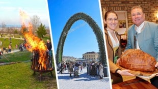 Osterfeuer am Himmel, ein letztes Mal auf den Ostermarkt in Schönbrunn oder zum heurigen Wolff auf kulinarische Schmankerl. (Bild: Krone KREATIV/Schinekn: Tomschi Ostermarkt: Tomschi Feuer: Am Himmel)