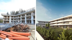 Statt einer Wohnanlage mit nettem Garten (re.) steht in Igls nach wie vor ein „Geister-Rohbau“ ...