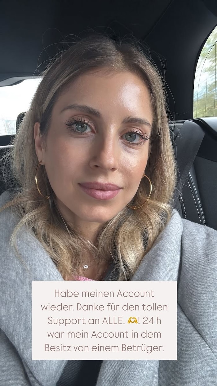 Cathy Hummels bedankt sich in ihrer Instagram-Story für die Hilfe. 24 Stunden war ihr Account im „Besitz von einem Betrüger“, wie sie verrät.