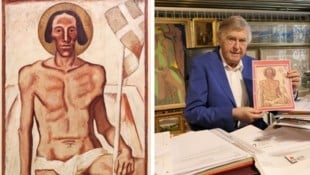 Das Bild „Der Auferstandene“ (li.) von Albin Egger-Lienz sorgte vor 100 Jahren für Aufsehen. Erich Mair (re.) kennt die Geschichte dahinter. (Bild: Helmut Niederwieser, Martin Oberbichler)