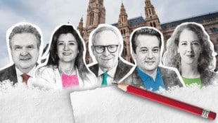 Das IFDD fing im Rahmen einer Umfrage im Auftrag der „Krone“ eine Woche vor der Wien-Wahl noch einmal die Stimmung ein. (Bild: Krone KREATIV/Georg Hochmuth/APA, BBWien/Ludwig Schedl, Martin Jöchl, Peter Tomschi, Grüne Wien)