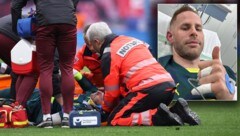Peter Gulacsi wurde mit einer Gehirnerschütterung ins Krankenhaus gebracht. (Bild: AFP/APA/RONNY HARTMANN, X/RBLeipzig)